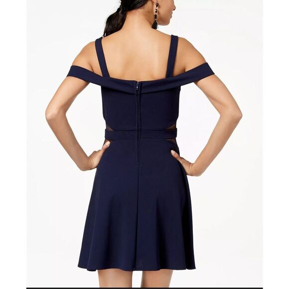 Speechless Womens Cold Shoulder Illusion Contrast Bodycon Dress Midnight Size 7 - Picture 4 of 12
